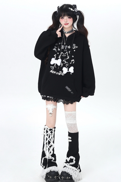 Cat Graffiti Fleece Hoodie