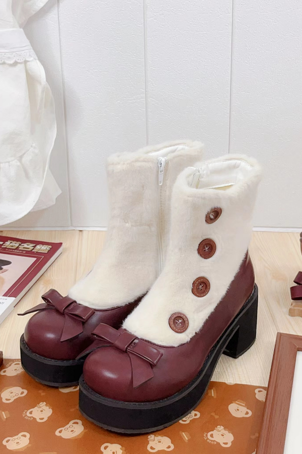 Retro Button Fur Sock Cover Faux Design Boots