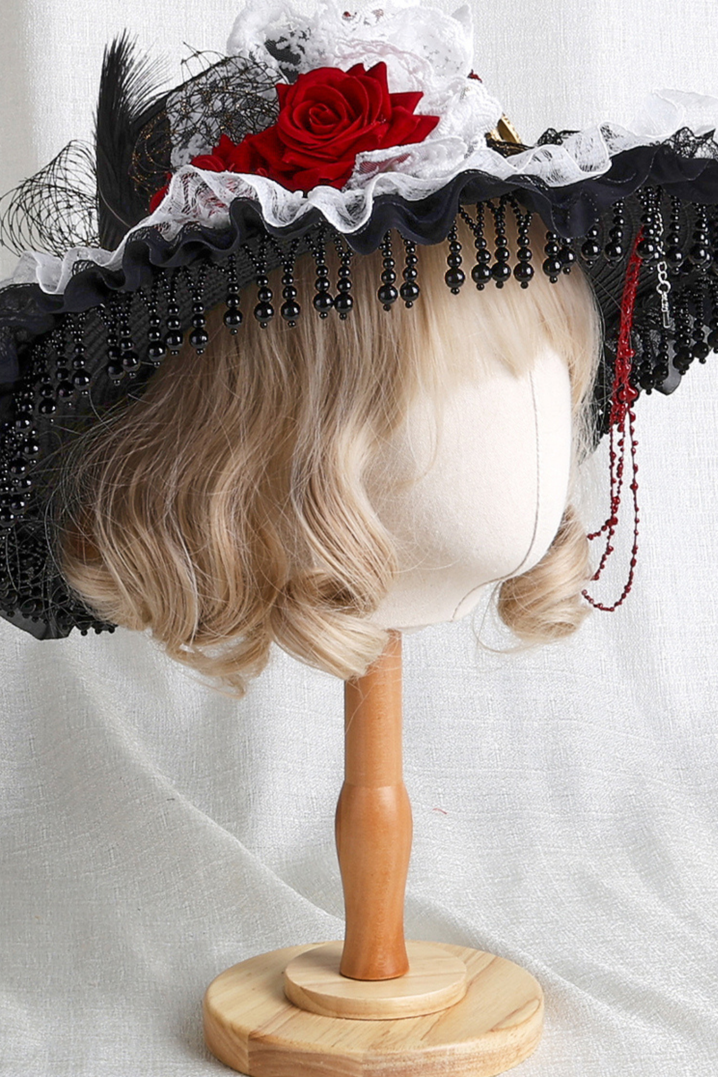 Gothic Rose Feather Hat + Bonnet + Hairband + Feather Clip