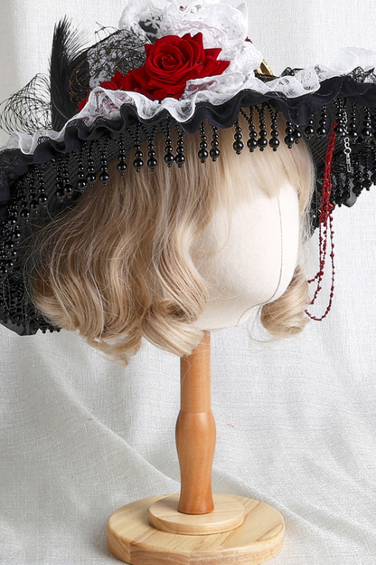 Gothic Rose Feather Hat + Bonnet + Hairband + Feather Clip