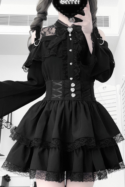 Lace off-the-shoulder shirt + lace-up skirt