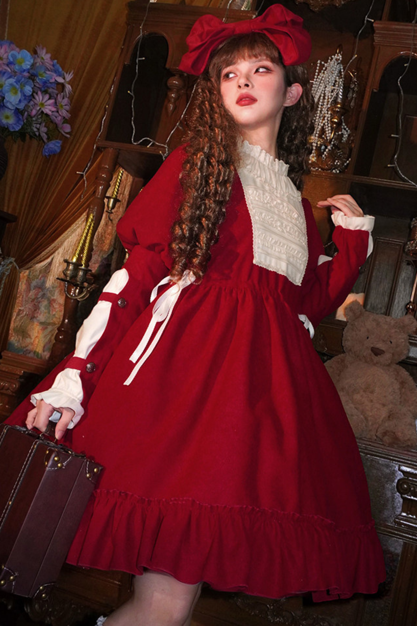 レースラッフルロリータドレス+リボン