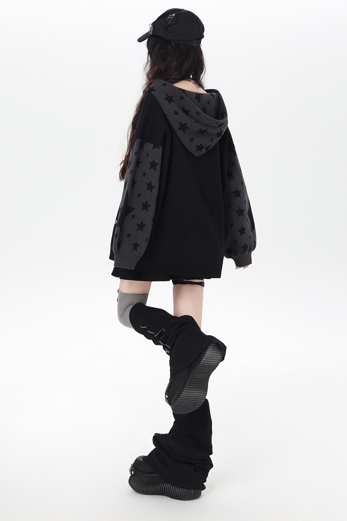 Star Gothic Bicolor Hooded Knit Cardigan