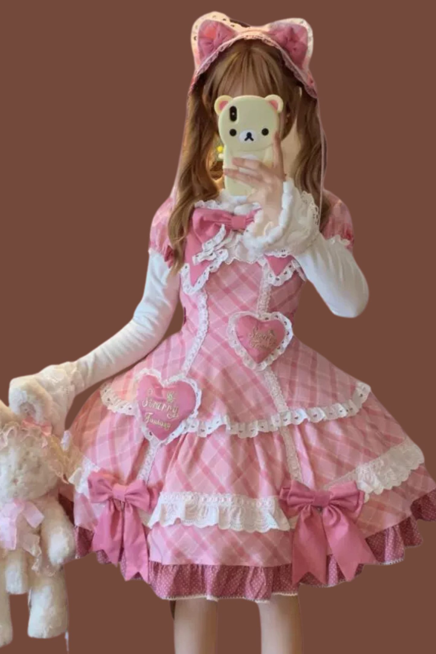 Check Sweet Girly Lolita Tiered Dress + Headband + Hairband