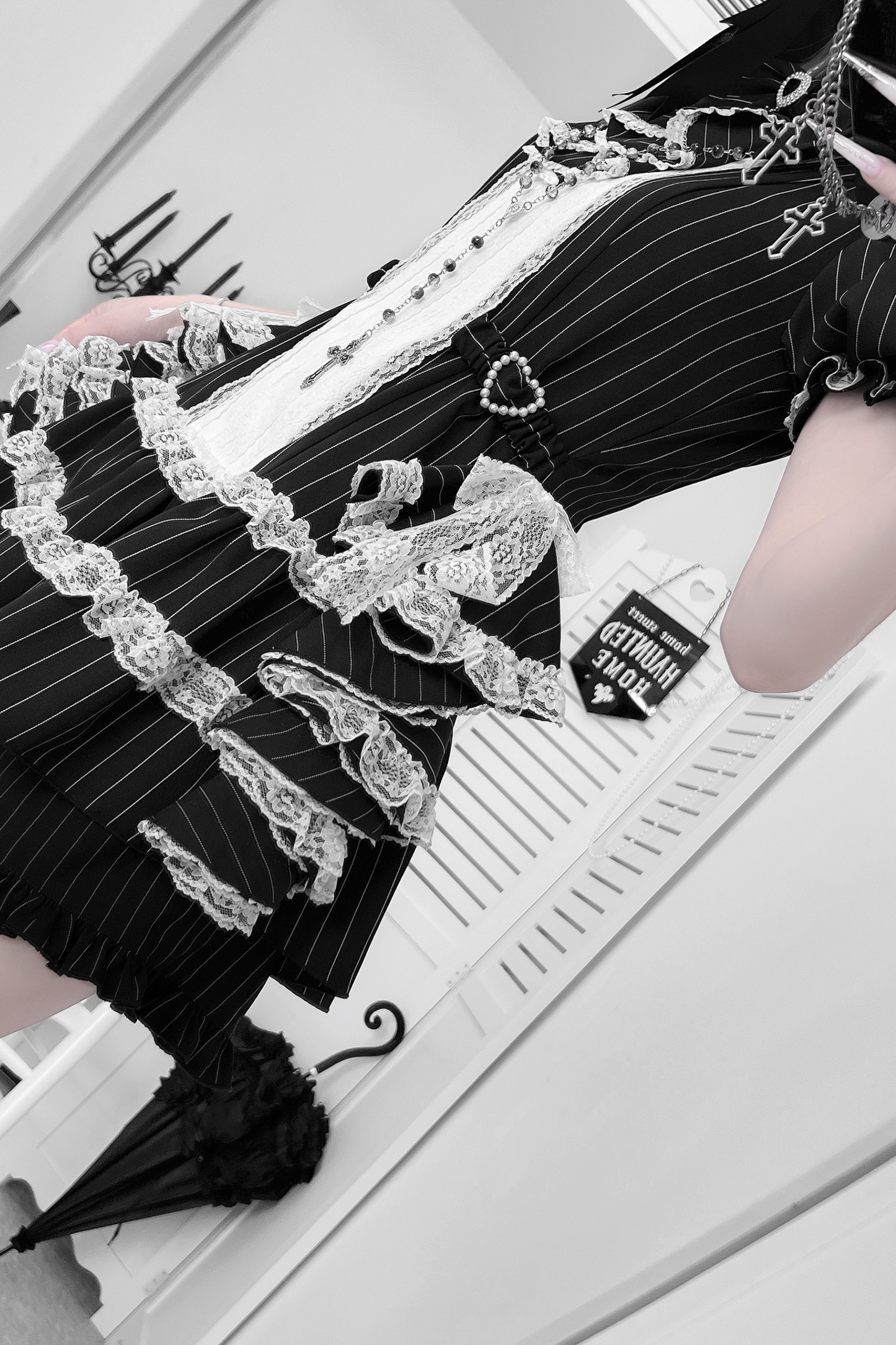 パフスリーブエレガントゴシックスタイルトップス+パンツ