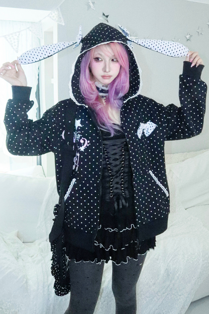 Y2Kガールドットバニーフードパーカー