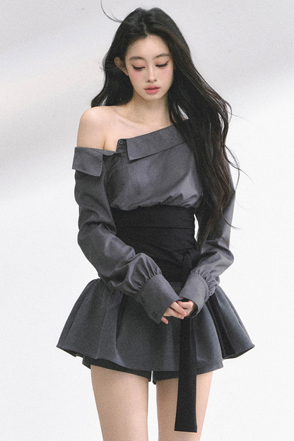 ウエストバンド付きワンショルダーシャツ