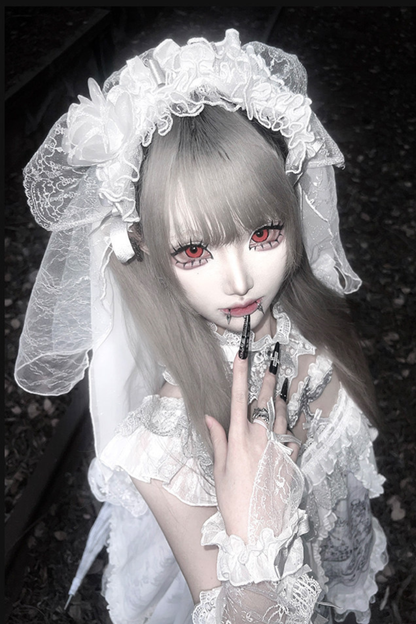 【6月28日予約締切】天使の祈りゴシックレースラッフルティアードプリントJKSドレス＋チョーカー（キャンドルスタンド刺繍ブローチ付き）