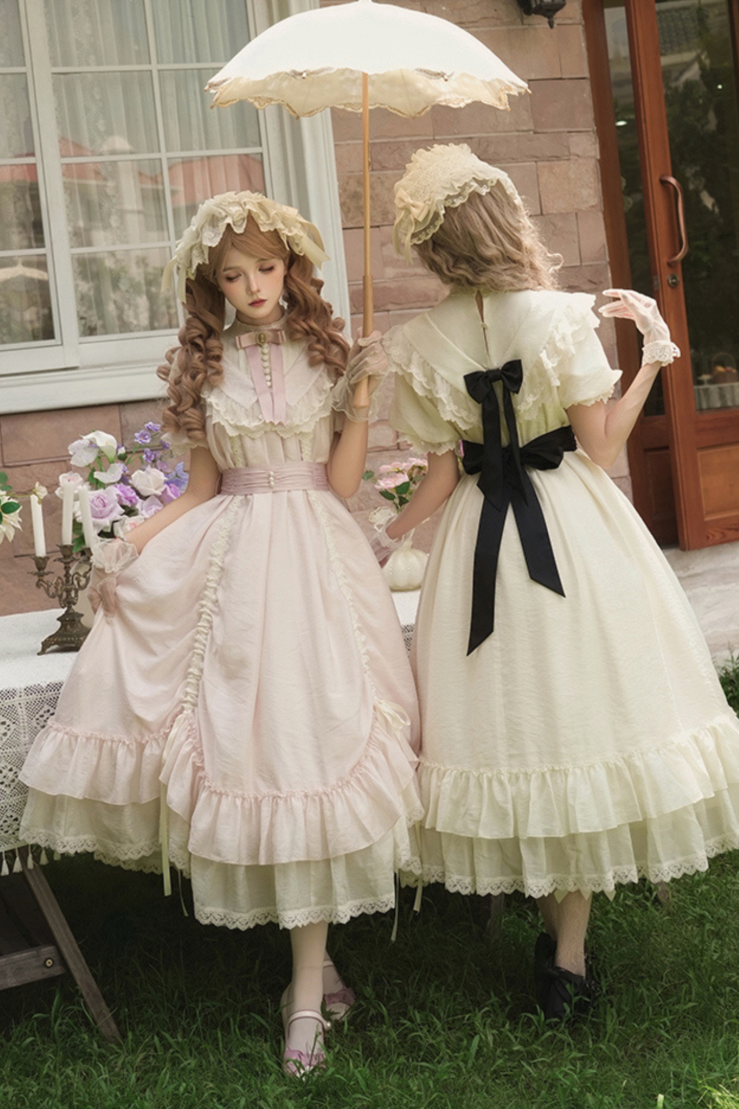 【予約商品】ローズフリルロリータドレス+ドレス＋ベルト＋ブローチ＋リボン＋ヘッドバンド＋スリーブ