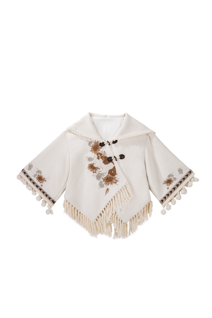 Retro Flower Design Cloak + Check Skirt + Shirt