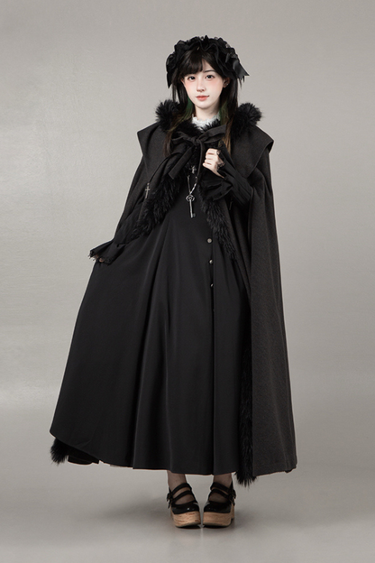 ダークゴシックフリースフードマント