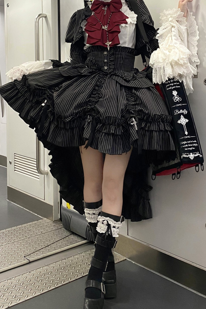 【12月6日予約締切】クロスノクターンゴシックダーク・ストライプレイヤードトップ＋クロスローズ・ストライププルアップスカート