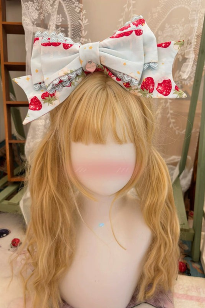 ストロベリーロリータジャンパースカート+ラビットヘアスカーフ+ビッグリボン+トップス+ハット+ボンネット