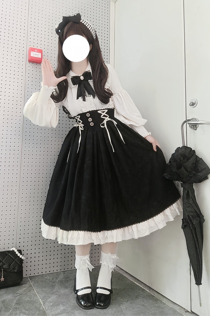 Retro Chic Lolita Shirt + Lace-up High Waist Lolita Skirt