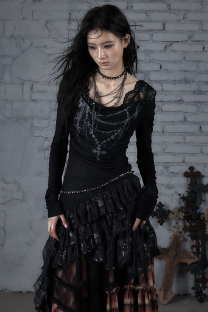Punk-Spitzen-Kapuzen-Asymmetrie-Kleid