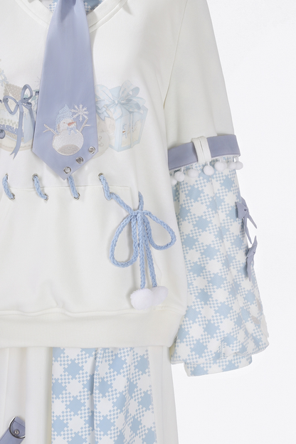 デジタルチェックトップス+ワイドパンツ+ベルト+ネクタイ