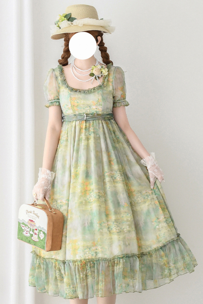 マーブルアートハイウエストマークロリータドレス