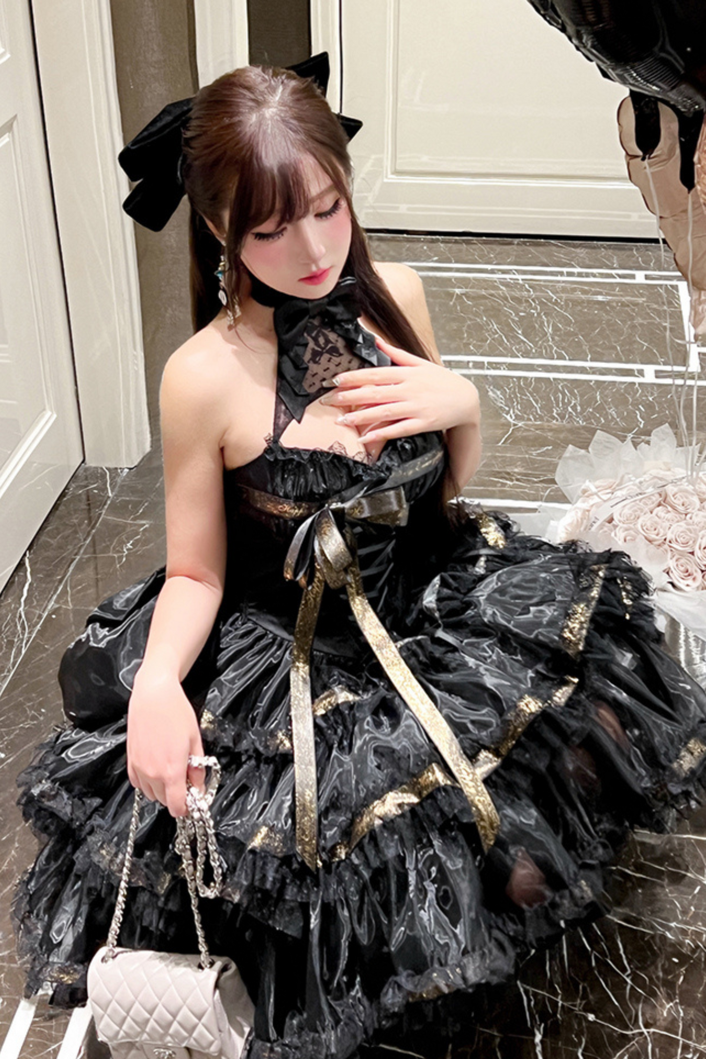 Ribbon Halter Neck Slim Lolita Dress