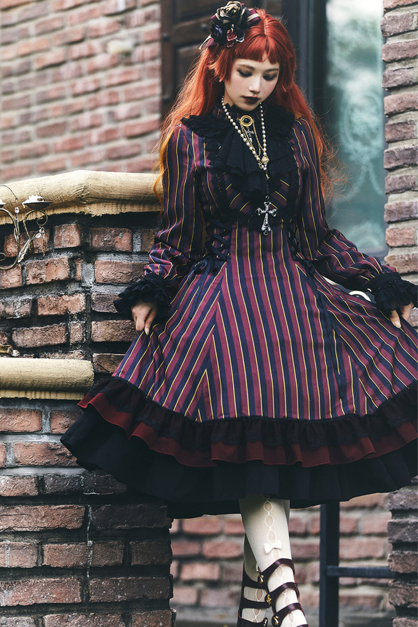 Retro Striped Elegant Gothic Lolita Dress