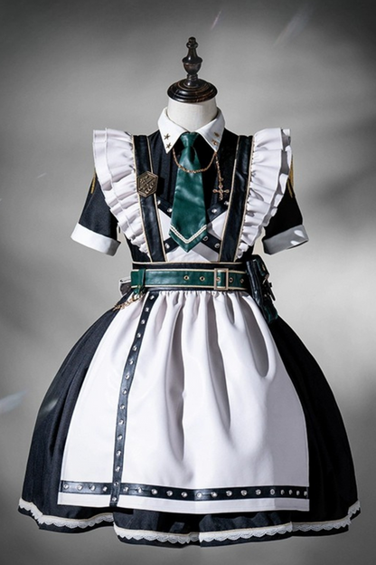 Schwarz-grünes Militär-Maid-Lolita-Kleid Komplettset