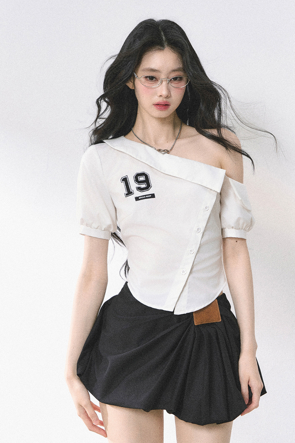 One Shoulder Logo Tight Top