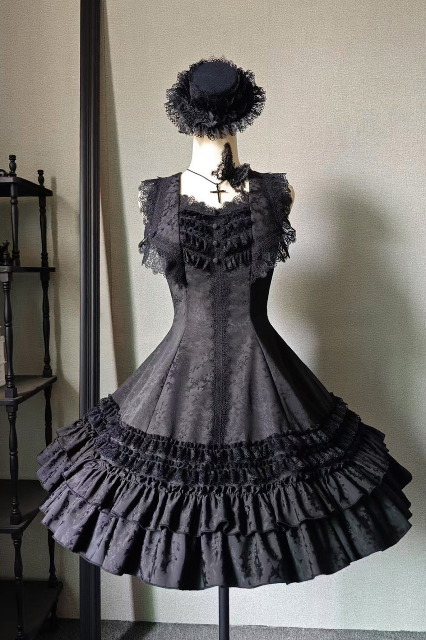 ダークテーラースリムゴシックロリータドレス+アウター