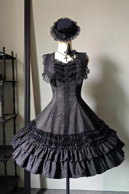 ダークテーラースリムゴシックロリータドレス+アウター