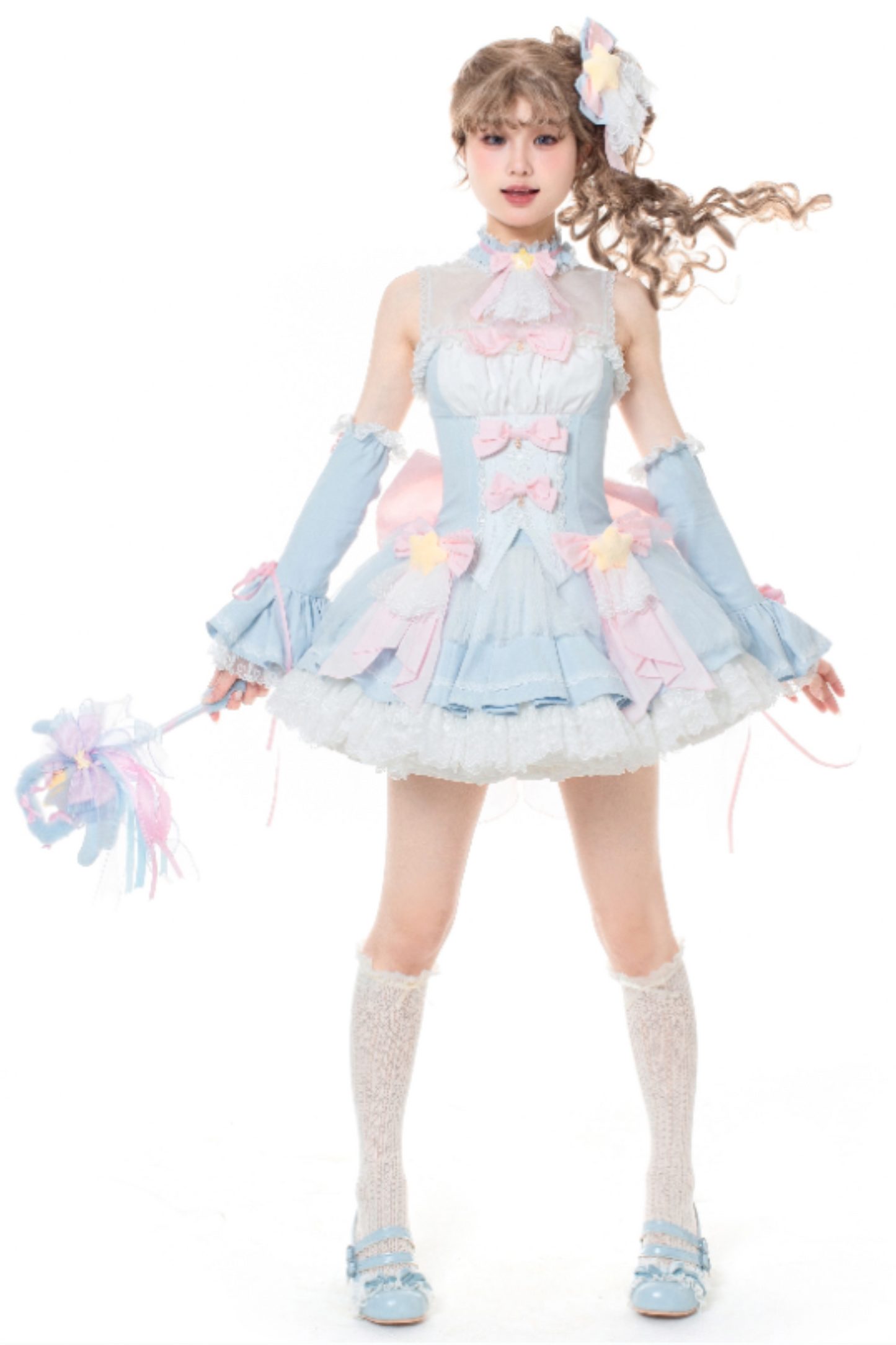 魔法妖精スパークリングウォーターロリータトップス+スカート+ヘアクリップ+テール+魔法ステッチ