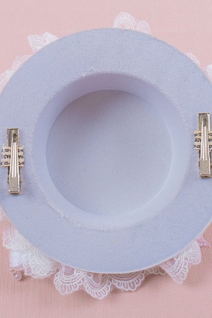 ホワイトレースブライダルスタイルボンネット+ヘアバンド+クリップ+スリーブ