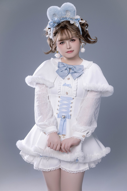 Fluffy cute cape + top + pants + brooch