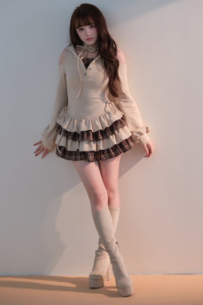 Plaid Ruffle Off-Shoulder Dress