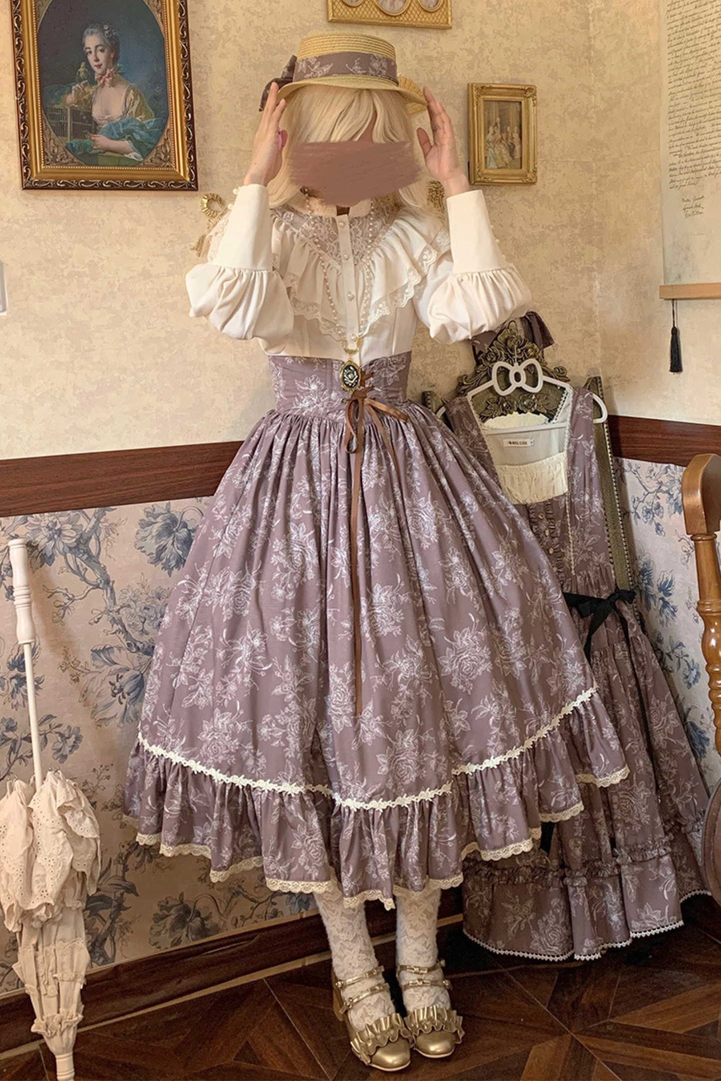 Sketch Wild Rose Elegant Herringbone Lolita Skirt