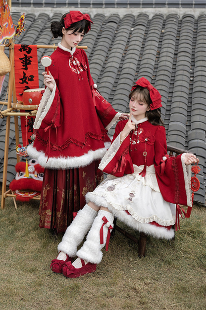 China Big Sleeve Dress + Apron + Skirt + Leg Warmers + Hairband + Clip + Pin