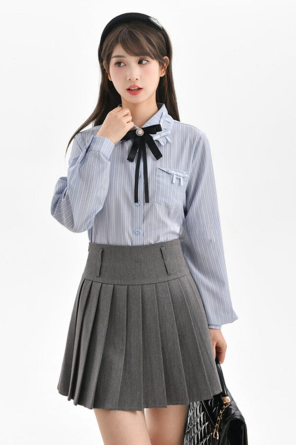 Mew Series Stripe Bow Polo Shirt Set-Up