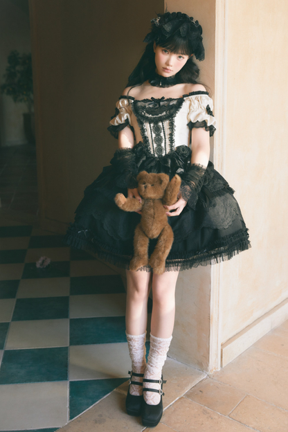 Moon River Lolita Puff Sleeve Top + Vest + Skirt