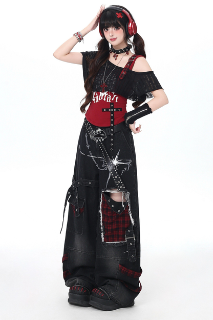 Sweet Cool Subculture Top + Vest + Skirt