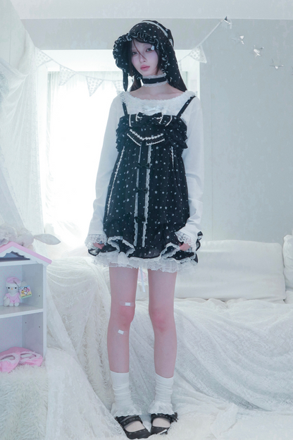 ドットシフォンサンドレス+ラビットハット