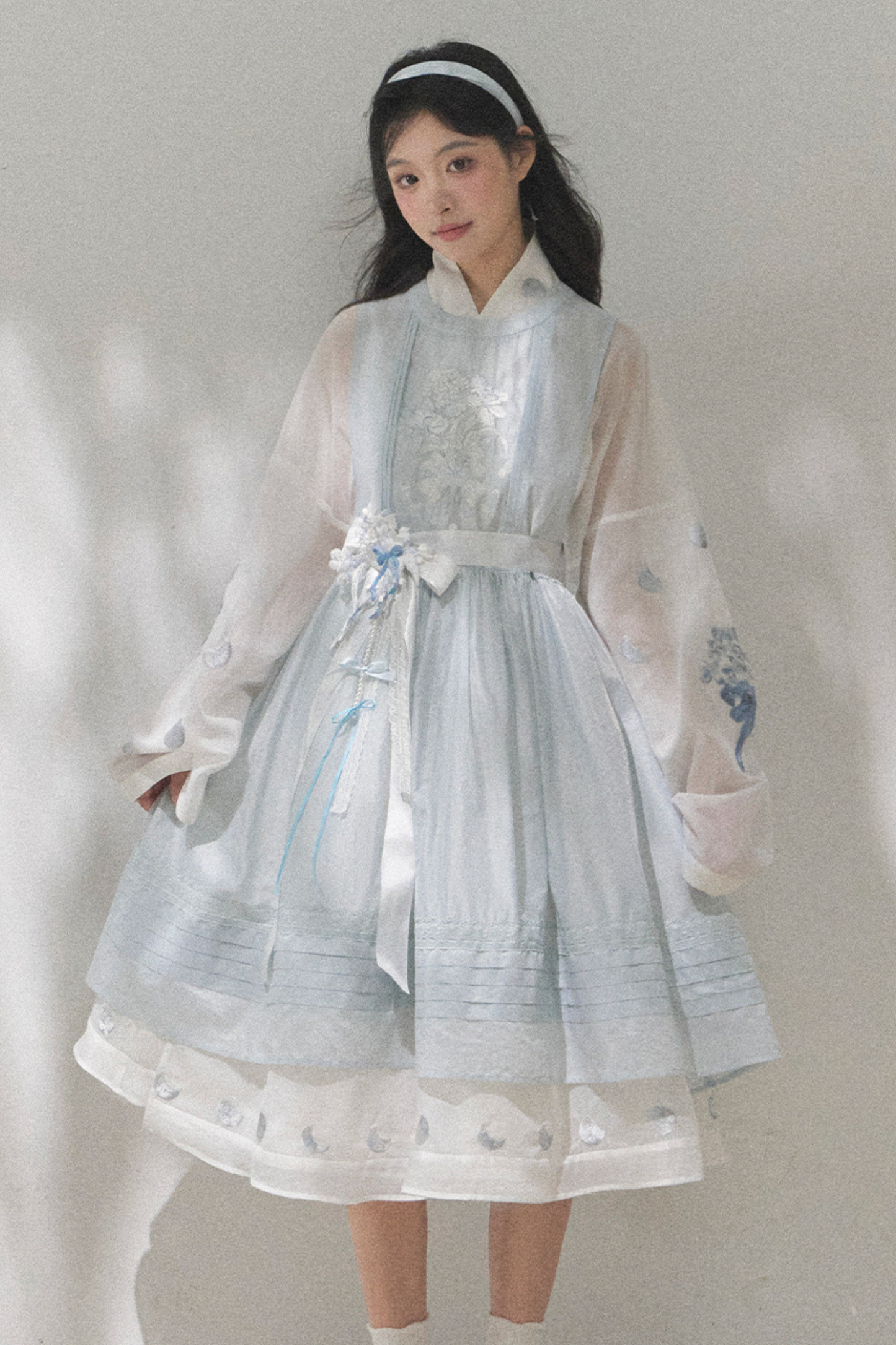 ピュアホワイトチャイナドレス+カバーエプロン+ベルト