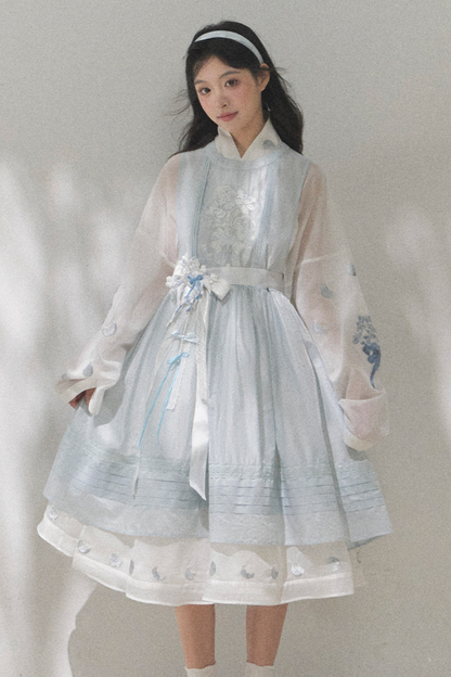 ピュアホワイトチャイナドレス+カバーエプロン+ベルト