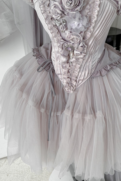 ビクトリアフラワーチューブトップス＋ショートスカート＋ロングスカート＋ガーゼスカート＋アームリング＋チョーカー