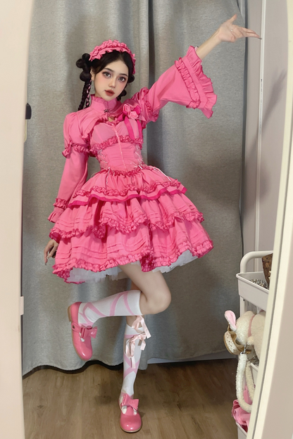 ゴシックレトロヘリンボーンウエストスリミングロリータドレス