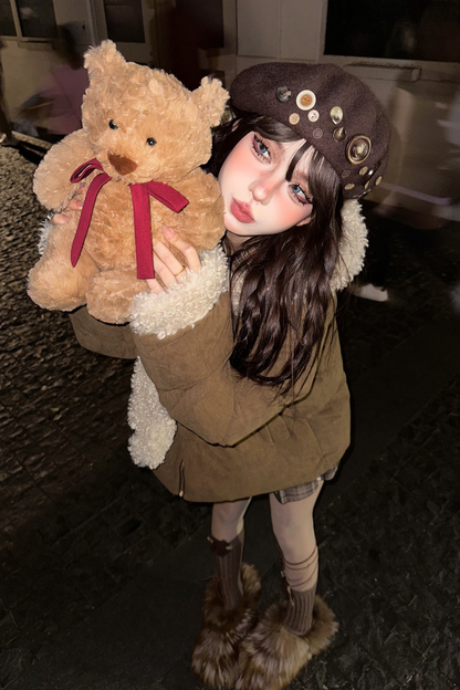 キャラメルマフィンウールフーデッドコート