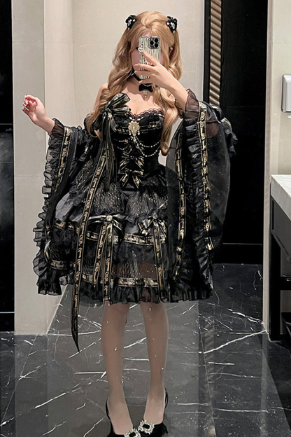 ゴールデンゴシックドレス+チョーカー+スリーブ+バッジ