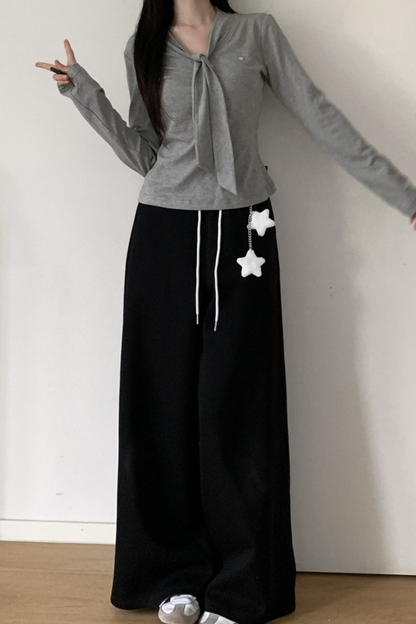 マルチカラーボタンリボントップス