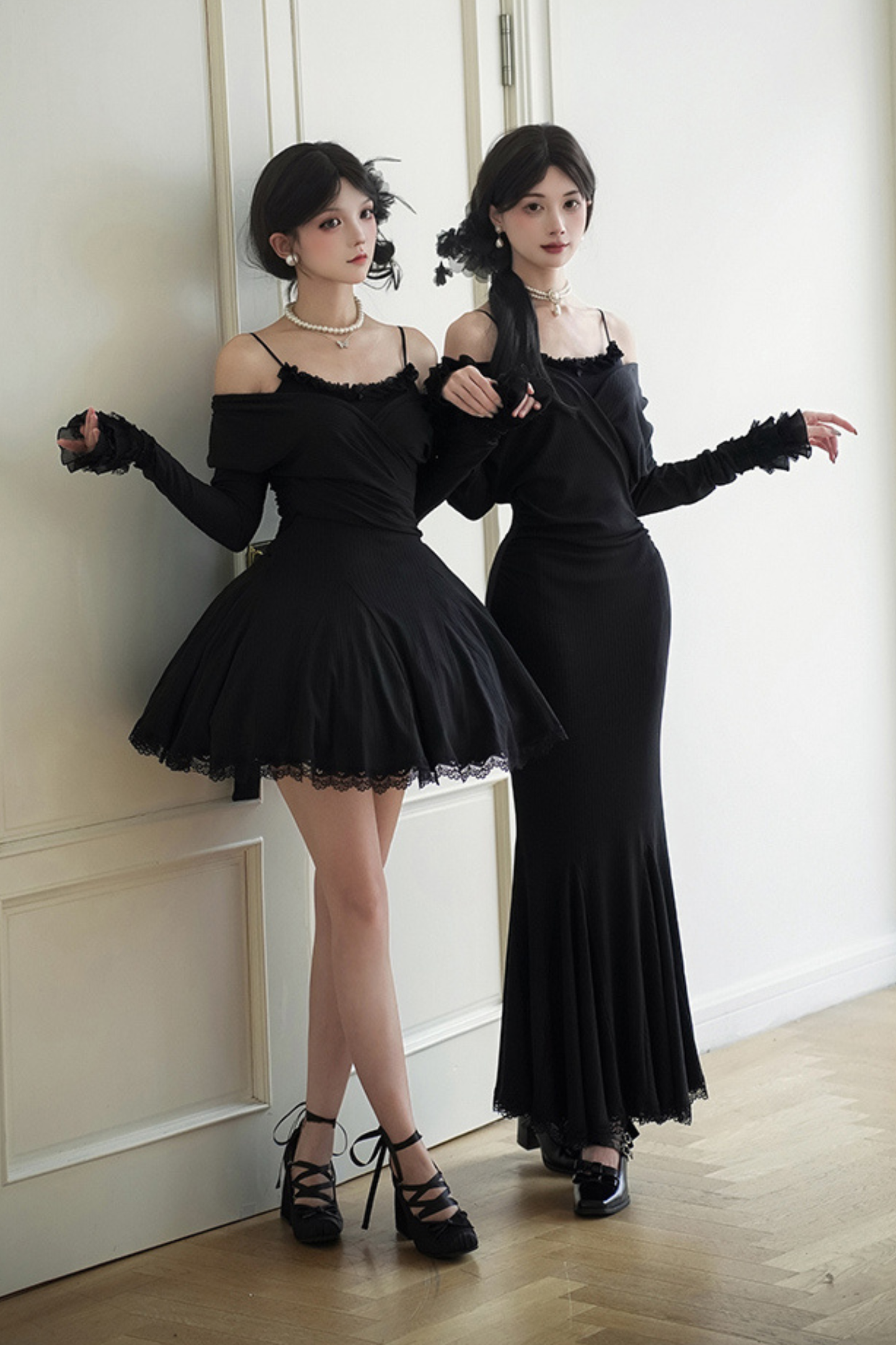 ローVネックニットストレッチスリムワンピース