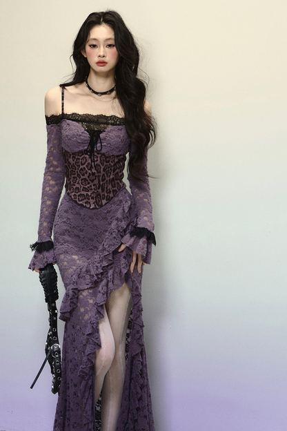 [Reservations] Oriental Purple Kite One-Shoulder High-End Lace Dress