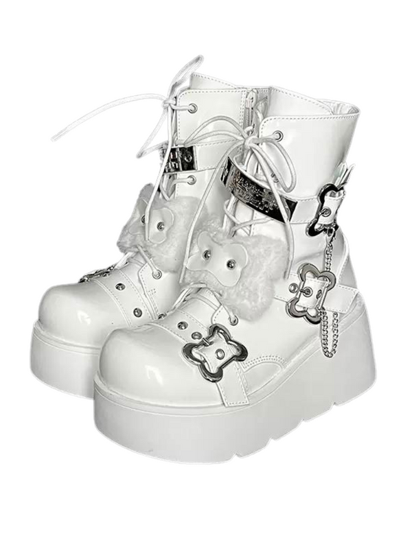 スモールボーンデニムラウンドトゥプラットフォームショートブーツ