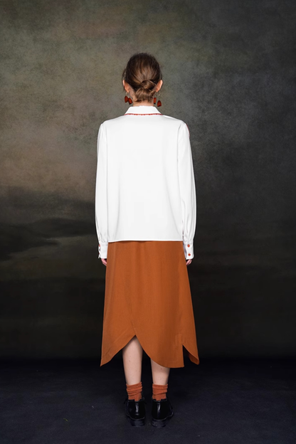 ステッチレトロコントラストホワイトシャツ