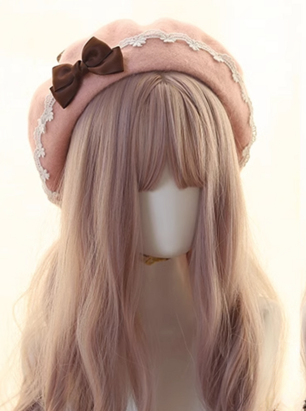 リボンレースベレー帽