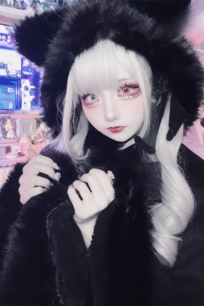 猫耳ドリルバックルウールマント